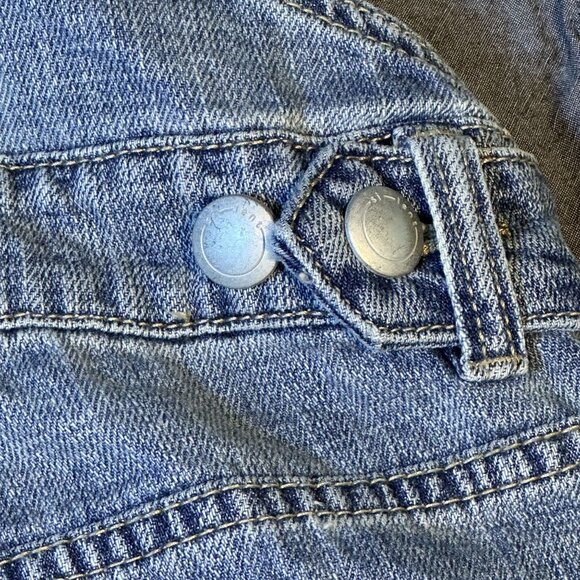 Silent New‎ York Denim Overall Shorts Distressed Med Wash Size 27 Boho Festival - Picture 10 of 15